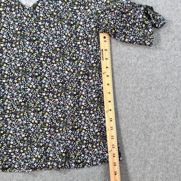 LOFT V-Neck Bell Sleeve Floral Blouse Women's Small Navy Blue Yellow Top - Picture 4 of 7